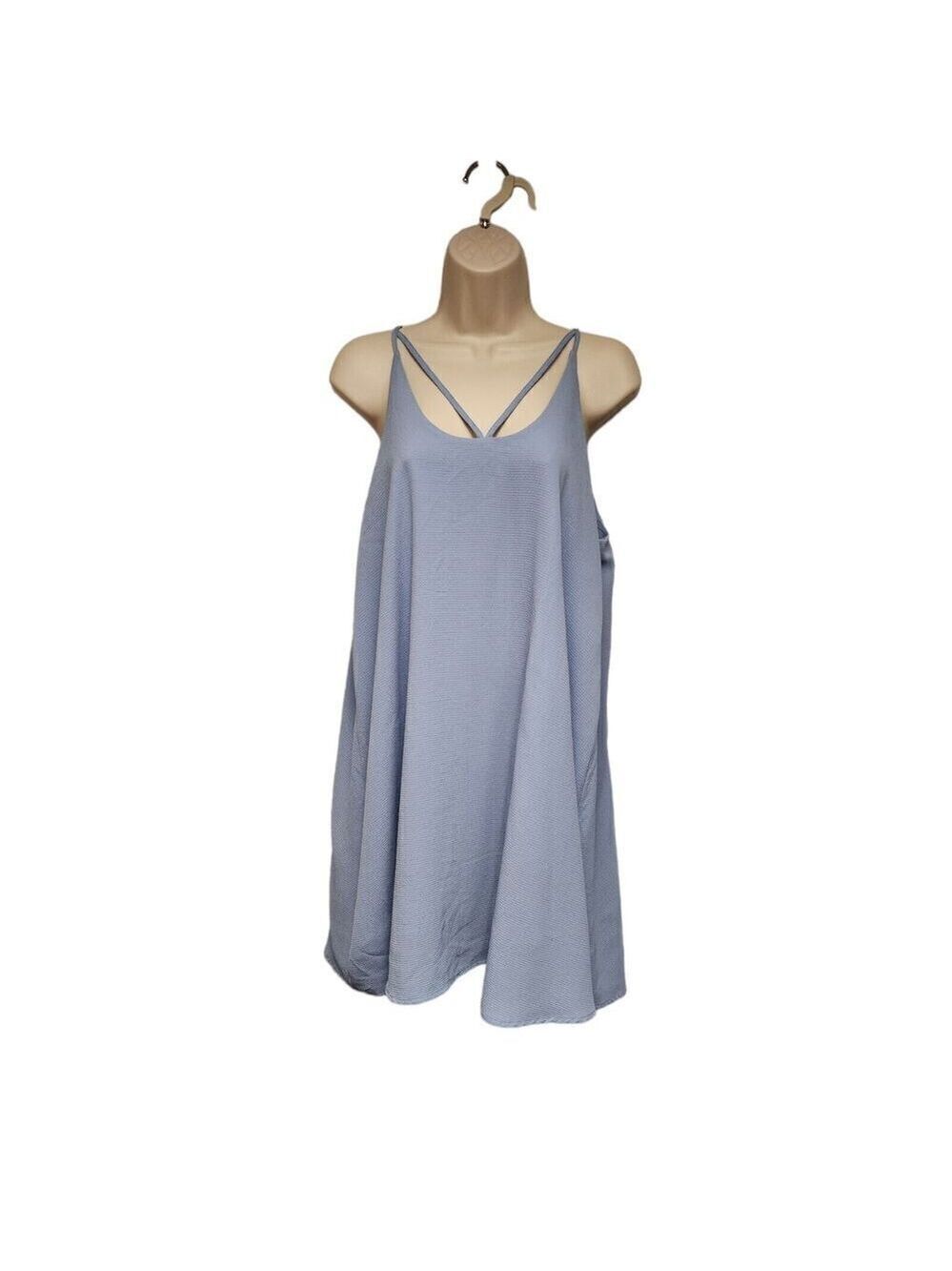 Women's BLUE RAIR Spaghetti Straps Criss Cross Back A-Line Dress - Size Large